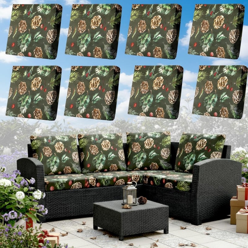 Tingjoo 8 Pcs Christmas Cushion Covers Patio Stretch Outdoor Cushion Cover Farmhouse Classic Decorative Replacement Furniture Sofa Couch Slipcover Seat Protector, Home Decor(Christmas Black) - Image 1